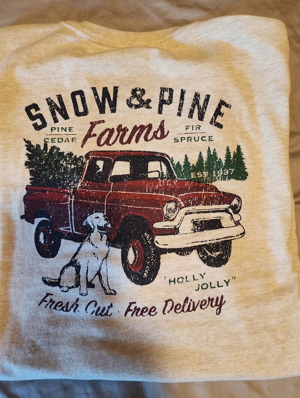 Izod Cream Graphic Tee with Snow & Pine Farms Design